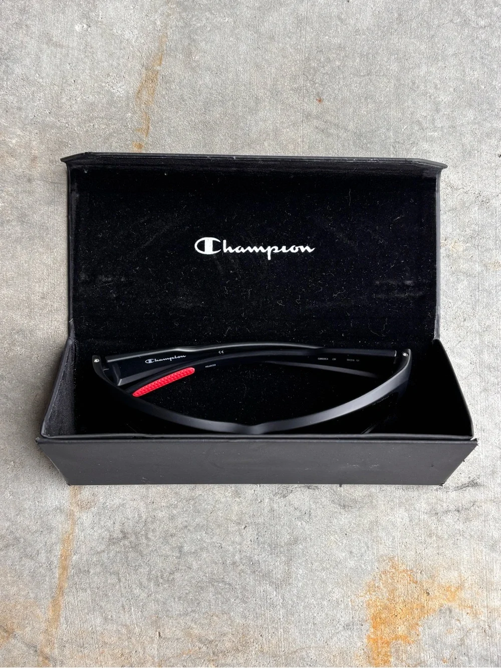 Champion Wraparound Sport Sunglasses Black Red Y2K Racing Streetwear Athleisure